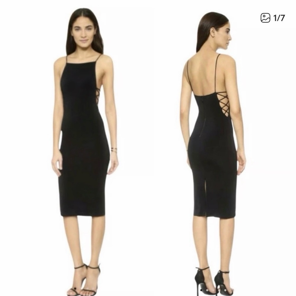 Alice + Olivia Black Lace-Up Back Midi Dress
